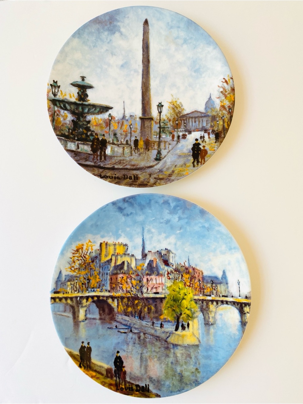 Limoges 2 Louis Dali Paris Cityscape Porcelain Plates BP443 CJ425 8.5" Signed